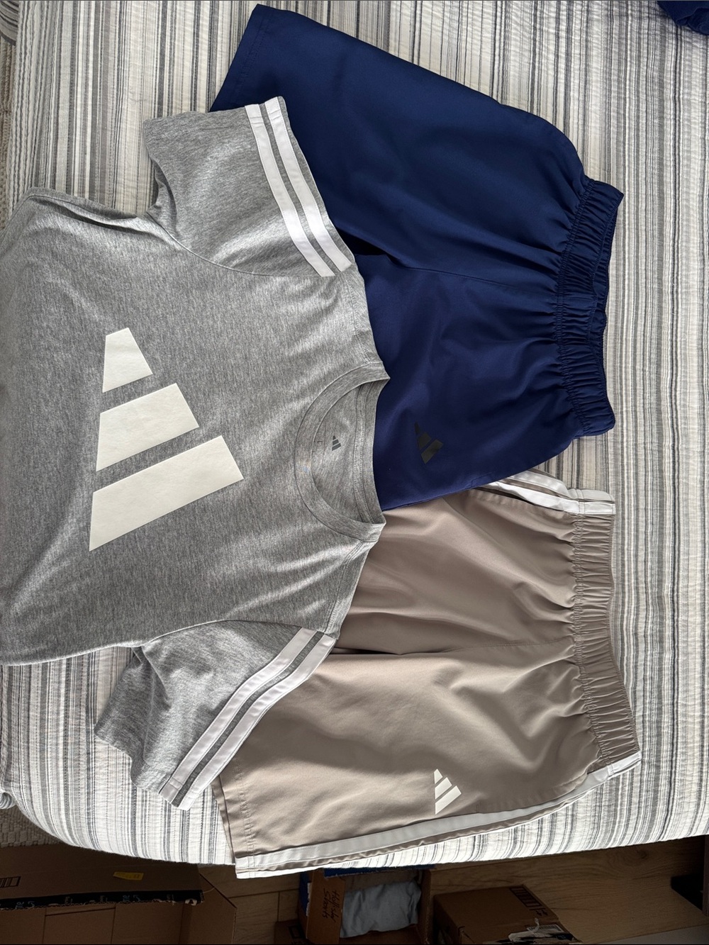 adidas boys Navy and Taupe Athletic Shorts